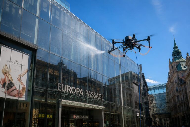 Europa Passage Hamburg Glasfassaden-Reinigung mit Drohne