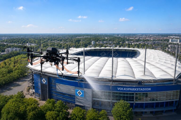 Volksparkstadion Hamburg Reinigung mit Drohne — HSV-Arena