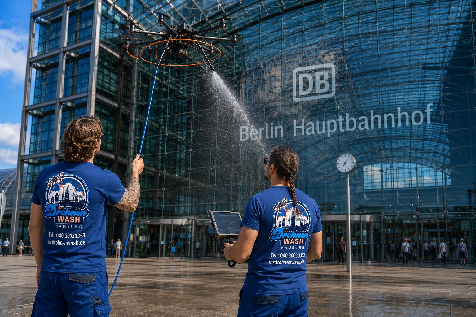 Drohnenreinigung statt Gerüst — Reinigung aus der Luft